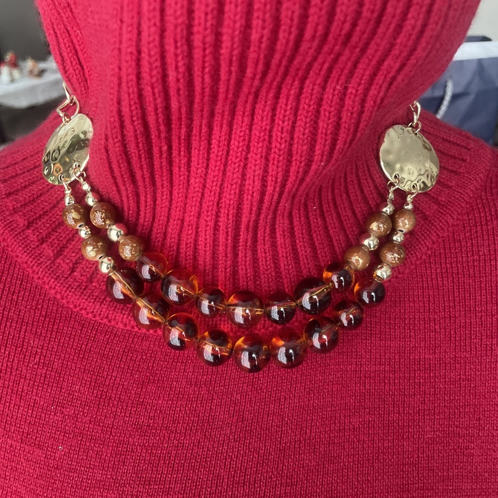 Macy's statement necklace‎ Brown Gold Tone Bead Choker Trendy Chic Gorgeous